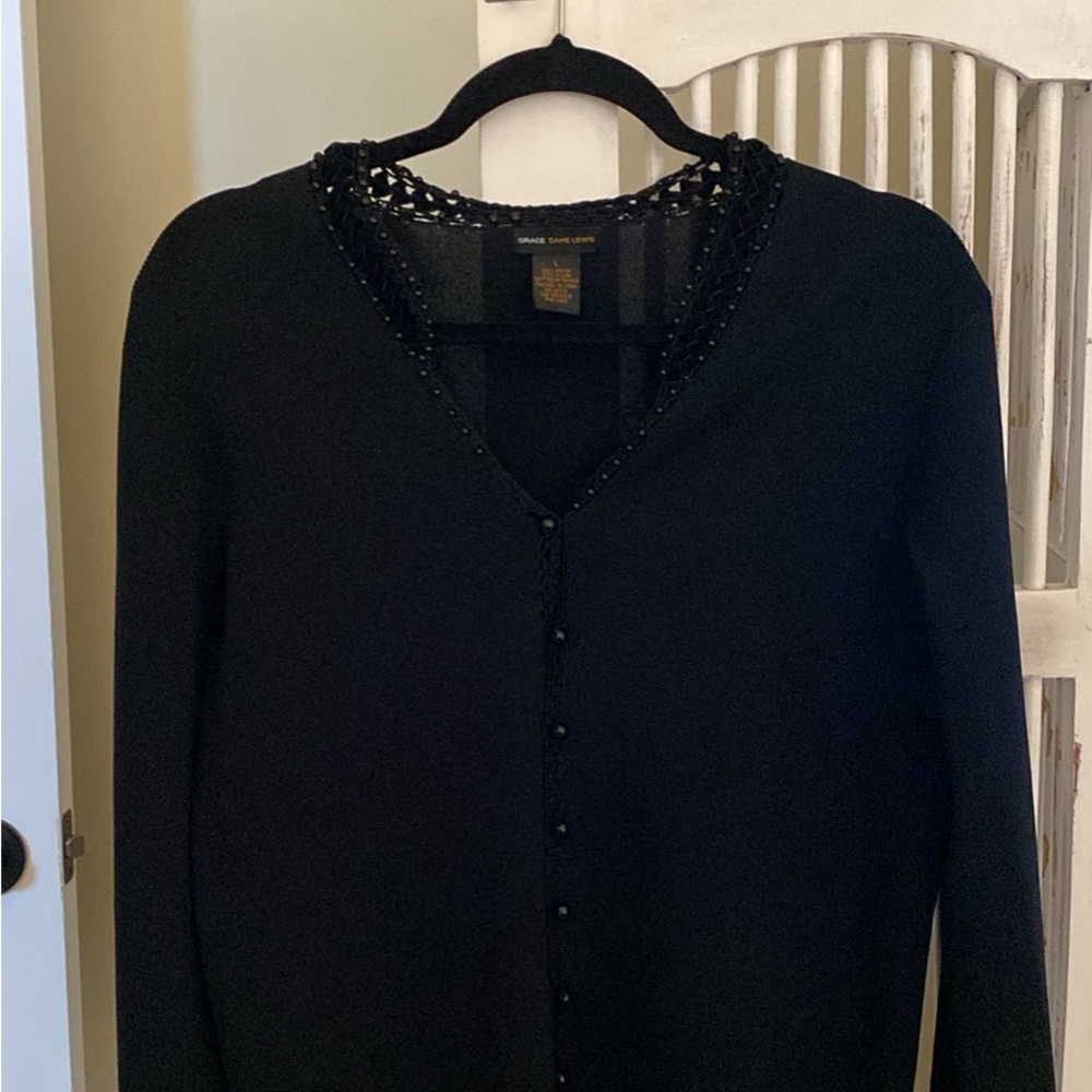 Grace Dane Lewis elegant sling sleeve sweater with beautiful beaded trim